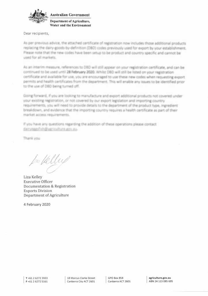 DAFF 乳制品管理局